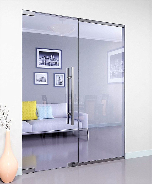 Противопожарная безрамная дверь  со стеклом в гостиную