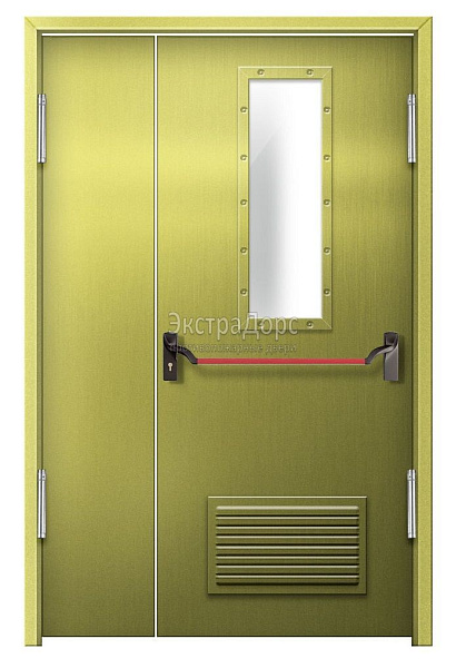 Противопожарная дверь EI 60 дымогазонепроницаемая стальная со стеклом, антипаникой и решеткой в Можайске  купить