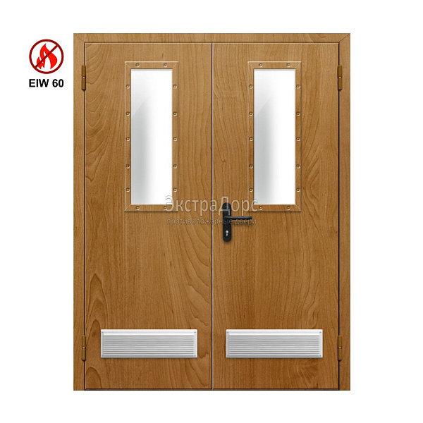 Двухстворчатая огнестойкая дверь с двумя решетками EIW 60 ДПМ-02-EIW-60 ДП75 двупольная остекленная в Можайске  купить